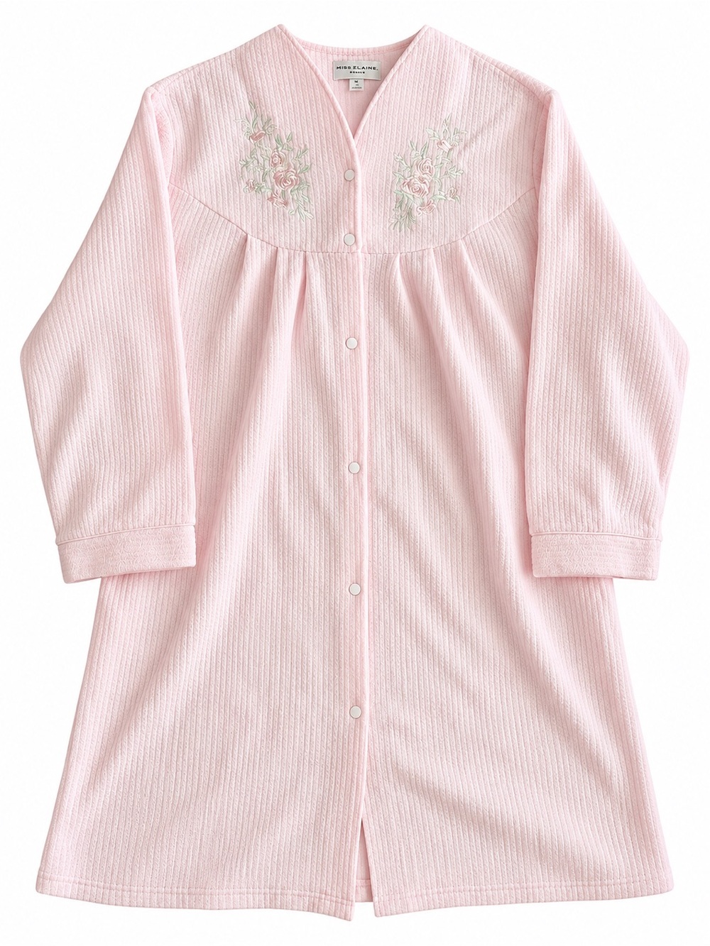 NEW Miss Elaine Women's 3X Pink Embroidered Ribbed Long Robe Housecoat Cozy